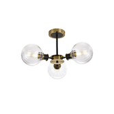 Photograph: Idolite Haughton IP Semi Ceiling, 3 x E14 With 15cm Round Segment Glass Shade, Brass, Clear & Satin Black