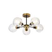 Photograph: Idolite Haughton IP Semi Ceiling, 5 x E14 With 15cm Round Crackled Glass Shade, Brass, Clear & Satin Black