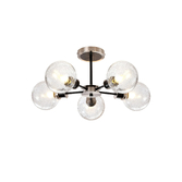 Photograph: Idolite Haughton IP Semi Ceiling, 5 x E14 With 15cm Round Crackled Glass Shade, Satin Nickel, Clear & Satin Black