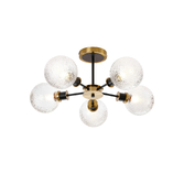 Photograph: Idolite Haughton IP Semi Ceiling, 5 x E14 With 15cm Round Dimpled Glass Shade, Brass, Clear & Satin Black