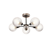 Photograph: Idolite Haughton IP Semi Ceiling, 5 x E14 With 15cm Round Dimpled Glass Shade, Satin Nickel, Clear & Satin Black
