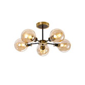 Photograph: Idolite Haughton IP Semi Ceiling, 5 x E14 With 15cm Round Glass Shade, Brass, Amber Plated & Satin Black