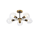 Photograph: Idolite Haughton IP Semi Ceiling, 5 x E14 With 15cm Round Glass Shade, Brass, Clear & Satin Black