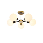 Photograph: Idolite Haughton IP Semi Ceiling, 5 x E14 With 15cm Round Glass Shade, Brass, Opal & Satin Black