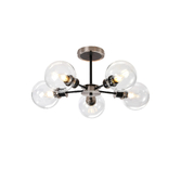 Photograph: Idolite Haughton IP Semi Ceiling, 5 x E14 With 15cm Round Glass Shade, Satin Nickel, Clear & Satin Black