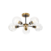Photograph: Idolite Haughton IP Semi Ceiling, 5 x E14 With 15cm Round Segment Glass Shade, Brass, Clear & Satin Black