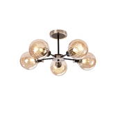 Photograph: Idolite Haughton IP Semi Ceiling, 5 x E14 With 15cm Round Segment Glass Shade, Satin Nickel, Amber Plated & Satin Black