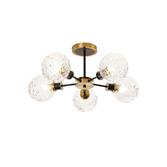 Photograph: Idolite Haughton IP Semi Ceiling, 5 x E14 With 15cm Round Textured Crumple Glass Shade, Brass, Clear & Satin Black