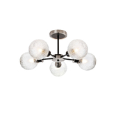 Photograph: Idolite Haughton IP Semi Ceiling, 5 x E14 With 15cm Round Textured Diamond Pattern Glass Shade, Satin Nickel, Clear & Satin Black