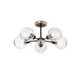 Photograph: Idolite Haughton IP Semi Ceiling, 5 x E14 With 15cm Round Textured Melting Glass Shade, Satin Nickel, Clear & Satin Black