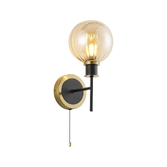 Photograph: Idolite Haughton IP Switched Wall Light, 1 x E14 With 15cm Round Segment Glass Shade, Brass, Amber Plated & Satin Black