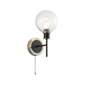 Photograph: Idolite Haughton IP Switched Wall Light, 1 x E14 With 15cm Round Segment Glass Shade, Satin Nickel, Clear & Satin Black