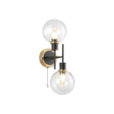 Photograph: Idolite Haughton IP Switched Wall Light, 2 x E14 With 15cm Round Glass Shade, Brass, Clear & Satin Black