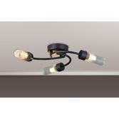 Photograph: Idolite Holgate Flush 3 Light Bathroom Ceiling Light In Satin Black Complete With Clear Glasses - IP44