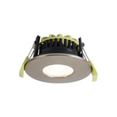 Photograph: Idolite Imre 4/6/8W: Triac Dimmable 4CCT LED Fire Rated Downlight: Satin Nickel Fascia: Cut Out: 70mm: 400/600/800lm: 60 Deg: IP65 DRIVER INC. 5yrs Wrnty