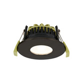 Photograph: Idolite Imre 4/6/8W: Triac Dimmable 4CCT LED Fire Rated Downlight: With Black Chrome: Cut Out: 70mm: 400/600/800lm: 60 Deg: IP65 DRIVER INC.: 5yrs Wrnty