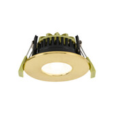 Photograph: Idolite Imre 4/6/8W: Triac Dimmable 4CCT LED Fire Rated Downlight: With Brass Fascia: Cut Out: 70mm: 400/600/800lm: 60 Deg: IP65 DRIVER INC.: 5yrs Wrnty