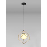 Photograph: Idolite Julikske Matt Black/Painted Gold Single Pendant Light C/W Frosted Glass Globe