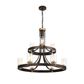 Photograph: Idolite Karakaram 9 Light Two-Tier Brown Oxide/Gold Bronze Finish Ceiling Pendant Light Complete With Clear Glasses