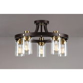 Photograph: Idolite Karakoram 5 Light Semi Flush Brown Oxide Ceiling Light Complete With Clear Glasses