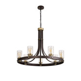 Photograph: Idolite Karakoram 7 Light Brown Oxide/Gold Bronze Finish Ceiling Pendant Light Complete With Clear Glasses