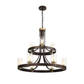 Photograph: Idolite Karakoram 9 Light Two-Tier Brown Oxide/Gold Bronze Finish Ceiling Pendant Light Complete With Clear Glasses