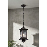 Photograph: Idolite Lichfield Oil Rubbed Brass Finish Exterior Pendant Lamp Complete With Clear Lined Glass - IP54