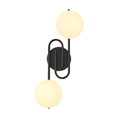 Photograph: Idolite Lynch Satin Black Flush 2 Light Bathroom Wall Light Complete With Opal Glasses - IP44