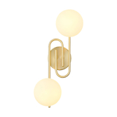 Photograph: Idolite Lynch Satin Brass Flush 2 Light Bathroom Wall Light Complete With Opal Glasses - IP44