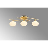 Photograph: Idolite Lynch Satin Brass Flush 3 Light Bathroom Ceiling Light Complete With Opal Glasses - IP44