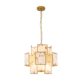 Photograph: Idolite Natron 45cm Round Pendant/Semi Flush Faux Alabaster & Metal: 7 x E14: 1m Chain: Gold/Brown