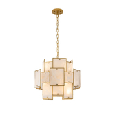 Photograph: Idolite Natron 45cm Round Pendant/Semi Flush White Glass Alabaster: 7 x E14: 1m Chain: Gold/White Frosted