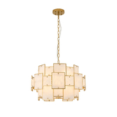 Photograph: Idolite Natron 59cm Round Pendant/Semi Flush White Glass Alabaster: 12 x E14: 1.5m Chain: Gold/White Frosted