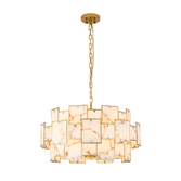 Photograph: Idolite Natron 74cm Round Pendant/Semi Flush Faux Alabaster: 17 x E14: 2m Chain: Gold/Brown