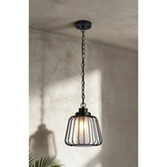 Photograph: Idolite Newport Black Wire Cage Exterior Pendant Light Complete With Frosted Glass - Ip54