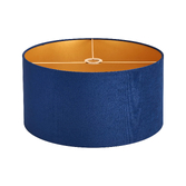 Photograph: Idolite Nuvola 50cm Round Navy Velvet Shade With Gold Paper Lining And Gold Finish Carrier