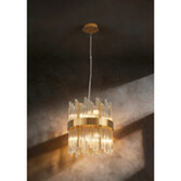 Photograph: Idolite Ohird 26cm Brass And Clear 6 Light Round Glass Pendant Light