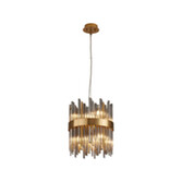 Photograph: Idolite Ohird 26cm Brass And Smoke 6 Light Round Glass Pendant Light