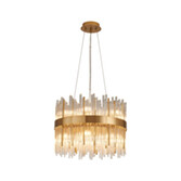 Photograph: Idolite Ohird 40cm Brass And Clear 6 Light Round Glass Pendant Light
