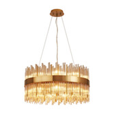 Photograph: Idolite Ohird 60cm Brass And Cognac 6 Light Round Glass Pendant Light