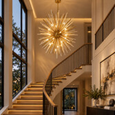 Photograph: Idolite Ohird 80cm Brass And Cognac 24 Light Vertical  Sputnik Glass Pendant Light