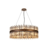 Photograph: Idolite Ohird 80cm Painted Matt Bronze And Cognac 6 Light Round Glass Pendant Light