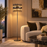 Photograph: Idolite Ohird Black Chrome And Smoked 10 Light Floor Lamp - Switched