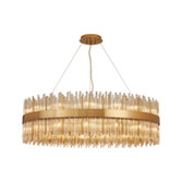 Photograph: Idolite Ohird Large 100cm Brass And Cognac 30 Light Round Glass Pendant Light