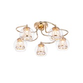 Photograph: Idolite Patterson 5 Light French Gold Finish Flush Bathroom Light Complete With Clear Glasses and Crystal Decoration - IP44