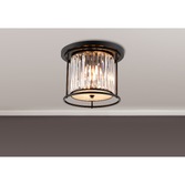 Photograph: Idolite Petra 3 Light Round Flush Ceiling Light Satin Black With Clear Crystal