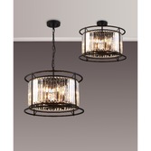 Photograph: Idolite Petra 6 Light Pendant/Semi-Flush Ceiling Light Satin Black With Clear Crystal