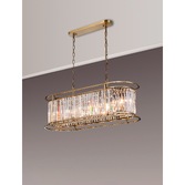 Photograph: Idolite Petra 7 Light Oval Linear Bar Pendant/Semi-Flush Ceiling Light Antique Brass With Clear Crystal