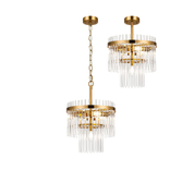 Photograph: Idolite Ronan 30cm Pendant/Semi Ceiling 4 Light E14, Brass/Clear Glass Rods