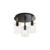 Photograph: Idolite Rose Black And Brass 3 Light Flush Bathroom Ceiling Light Complete With Clear Glasses - IP44